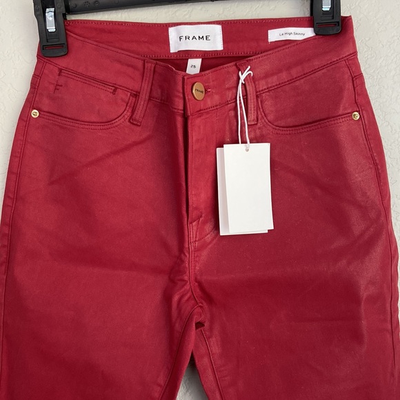 FRAME Le High waisted Skinny Jeans In Washed Red - Picture 10 of 13